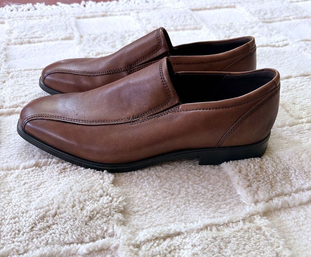 Ecco Queenstown Bike Toe Slip On Loafer Mens EU 43 US 9 9.5 Amber Brown Leather